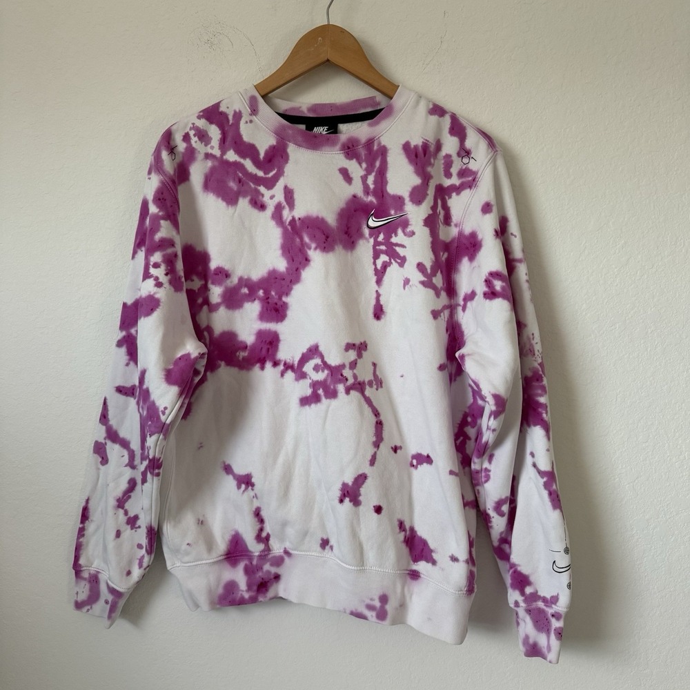 Nike Crewneck Sweatshirt Womens Small Pink Tie Dye Oversized Fleece
